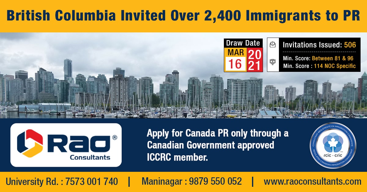 British Columbia Invited Over 2,400 Immigrants to PR